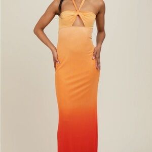 Fashion Nova Strapless Orange and Red Dress